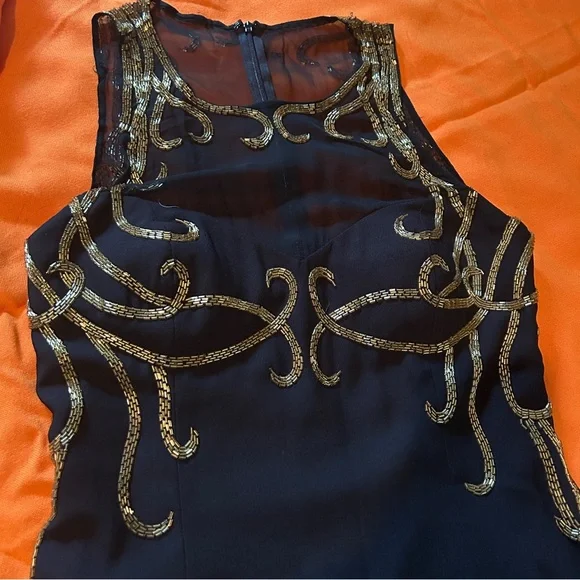 Alyce Designer Black w Gold Maxi Dress - Picture 3 of 7